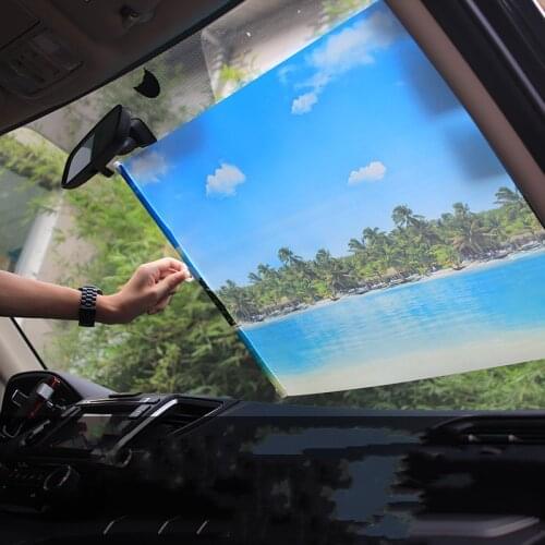 Car Windshield Sunshade Curtain Retractable Folding Car Sunshade Cover Reflective Aluminum Film Curtains Anti-UV Car Sun Shade