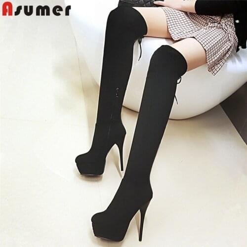 ASUMER 2021 new autumn winter stretch high boots women sexy ultra high heels prom boots cross tied ladies over the knee boots