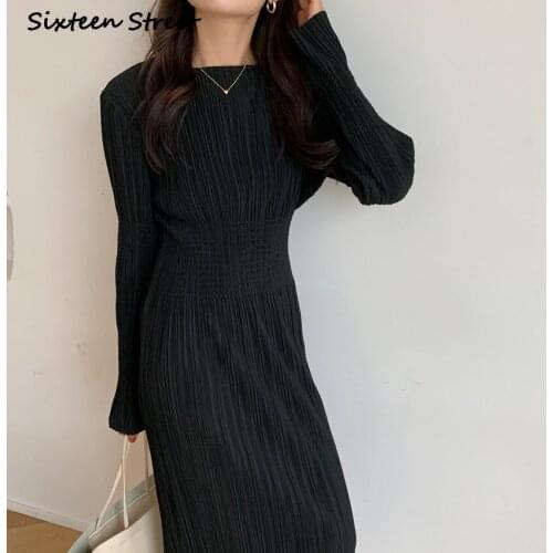 Korean Fashion Clothing Dress for Women Autumn Vestido De Mujer O-neck High Quality Y2k Rayon Dress Elegant Vintage Style 2021