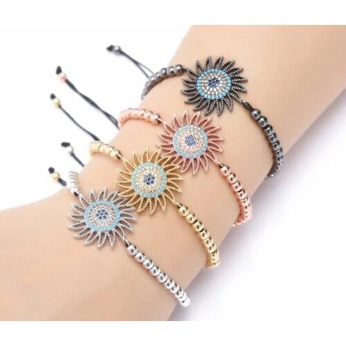 Gold silver micro pave cz Cubic Zirconia rope adjusted Copper Beads Bracelet df2 Charm Braided Bangles