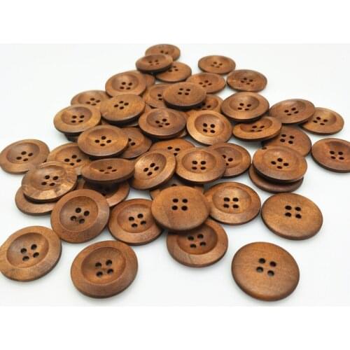 100PC Hot sell 4 holes Round Wood Sewing Buttons 25mm natural wood pattern sewing wood craft decorative 5BB5556