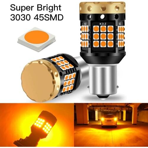 2Pcs 1156 BAU15S PY21W BA15S P21W No Error Hyper Flash Turn Signal Lamp T20 7440 W21W LED Bulb Canbus Car Lights 2200K Amber 12V
