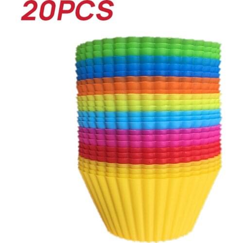 20PCS/Set Reusable Silicone Cupcake Round Shaped Muffin Cake cup Kitchen Cooking Bakeware Make DIY Cake Decorating Tools