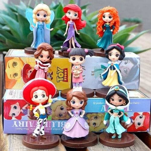 3Pcs Disney Q Posket Sofia Snow White Alice Bell Mermaid Merida Jasmine Jessie Princess Toys Aurore PVC Figure Anime Dolls