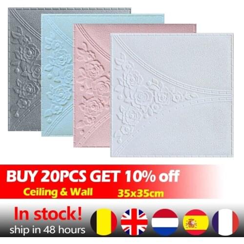3D Stereo Foam Wall Stickers Ceiling Panel Roof Decal Self Adhesive DIY Background Wallpaper Decor Living Room Kid Room 35x35cm