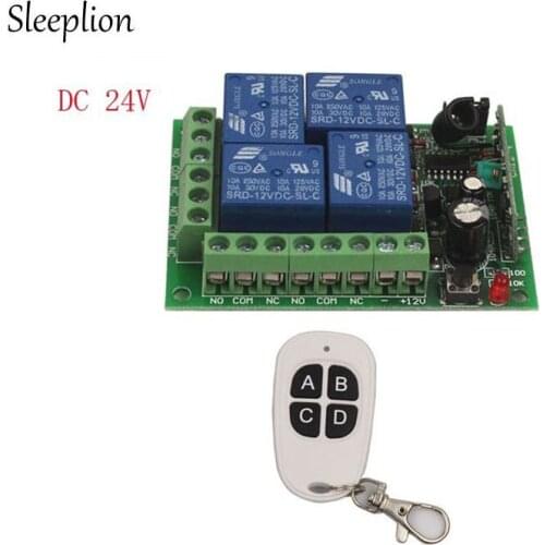 Sleeplion 24V 4 CH Channel Relay Wireless Remote Control Smart Switch Transmitter+Receiver 315MHz 433MHz