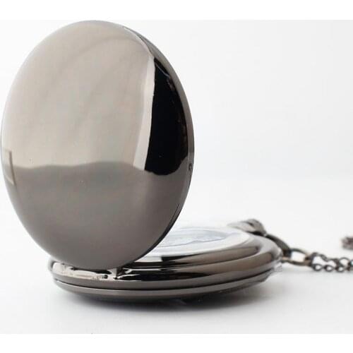 50pcs/lot Hot Sale Vintage Black Soomth Case Quartz Pocket Watches with Necklace Whlosale