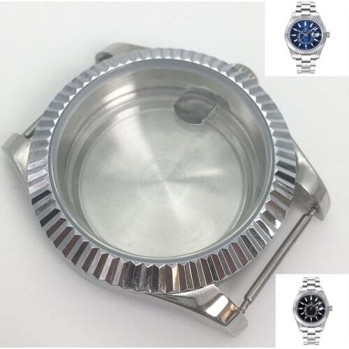 40mm Mens Watch Accessories Sapphire Glass Date Window Silver Watch Case for ETA MIYATA 2813 Movement