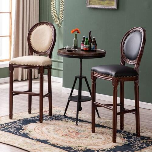 American Bar Stool Solid Wood Material Chair Household Furniture High Feet Backrest Stool Nordic Luxury Iron Sofa Bar Stool