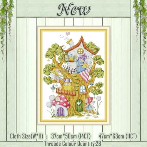 Tree elves cartoon girl decor diy painting counted print on the canvas DMC 11CT 14CT kits Cross Stitch embroidery needlework set