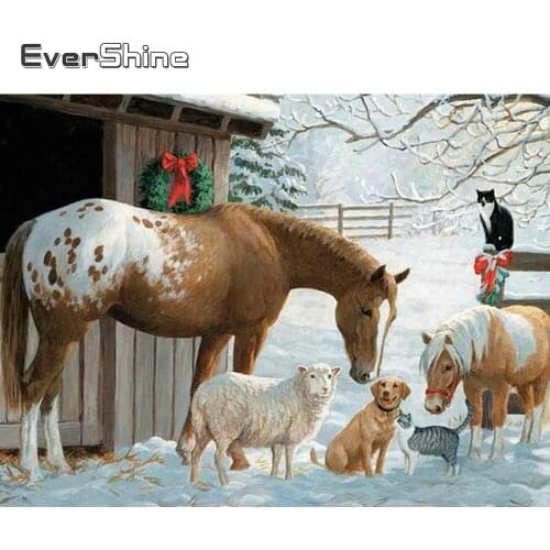 Evershine Diamond Mosaic Animals Crystal Painting Diamond Embroidery Full Set Square Drill Snow Scenery Diamond Picture Stickers