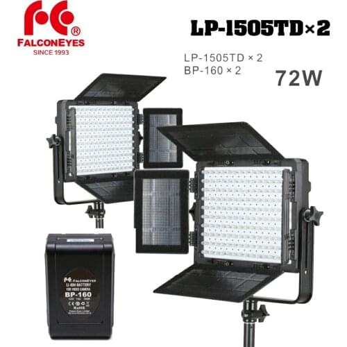 Falcon Eyes 150W 2x LP-1505TD LED Dimmable Studio Light with 2x BP-160 battery + Carry bag For Outdoor Photography