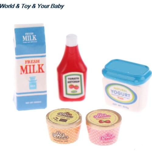 Hot sale 5Pcs/Set 1:12 Dollhouse Miniature Food Mini Tomato Sauce Iced Yogurt Dolls Kitchen Toy