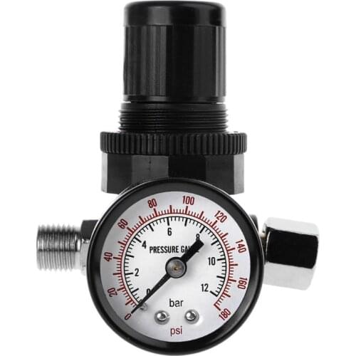 1/4" Air Pressure Regulator Reducer 12Bar 180 PSI Spray Gun Pressure Valve Gauge