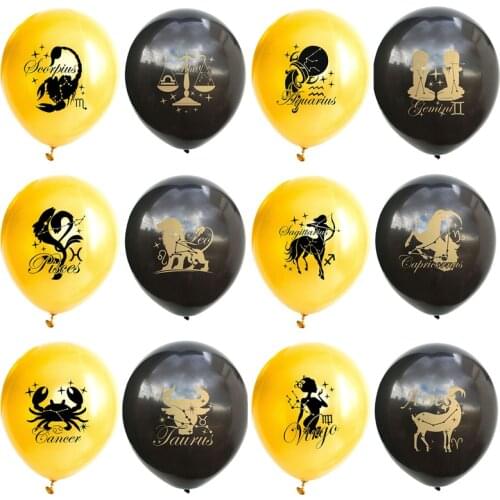 50pcs/lot Gold Black 12 Constellations Cartoon the Zodiac Latex Balloon DIY Ballons Birthday Party Wedding Home Garden Decor