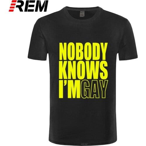 Mens Nobody Knows Im Gay Funny Gay Pride LGBT Community T Shirt (Grey) Cotton Casual White Top T-Shirt Summer Novelty Cartoon