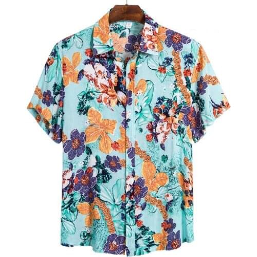 2021 Summer Shirt For Men Cardigan Short Sleeve Shirts Beach Flower Print Shirt Men Turtleneck Hawaiian Shirt рубашка мужская