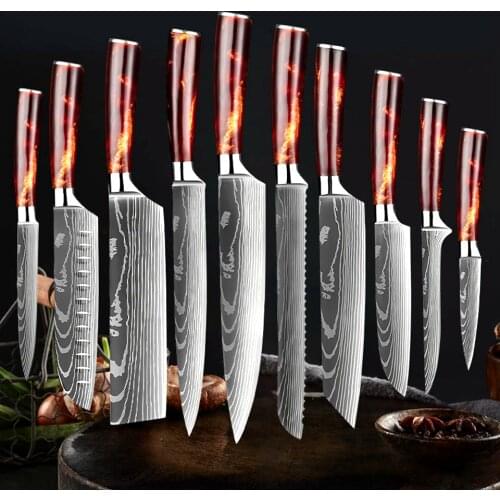 Kitchen Knives Set Professional Chef Knives High Carbon Damask Stainless Steel Forged Meat Cleaver Knife Cooking Set