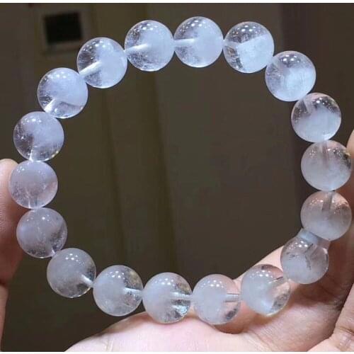 Natural White Phantom Quartz Crystal 10mm Round Beads Woman Man Bracelets Bangle Phantom Bracelet Certificate AAAAAA