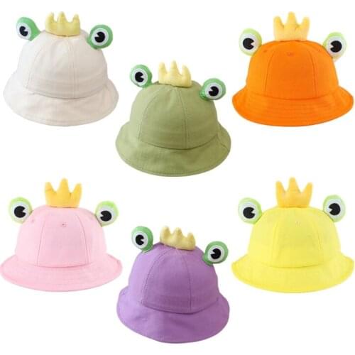 Kids Baby Cartoon Frog Eyes Crown Bucket Hat Candy Color Sunscreen Fisherman Cap