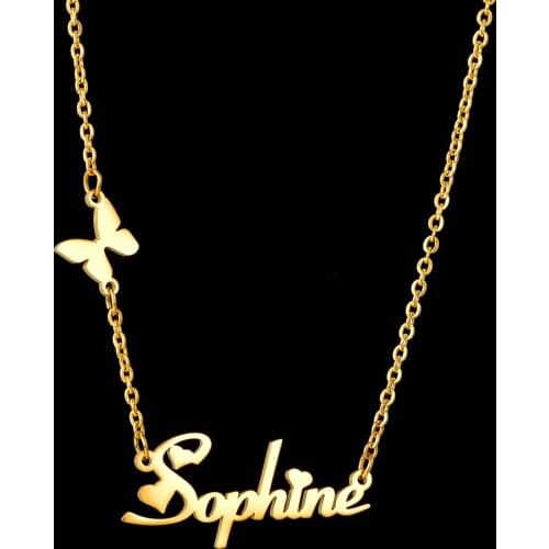 Fashion Custom Stainless Steel Name Necklace With Butterfly For Women Personalized Letter Gold Choker Necklace Jewery Gift