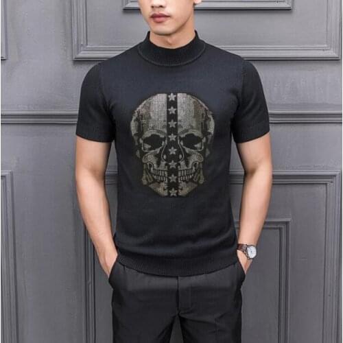 Plus Size S-2XL Skull Rhinestones sweater Men winter top O Neck Slim fit sweaters high quality