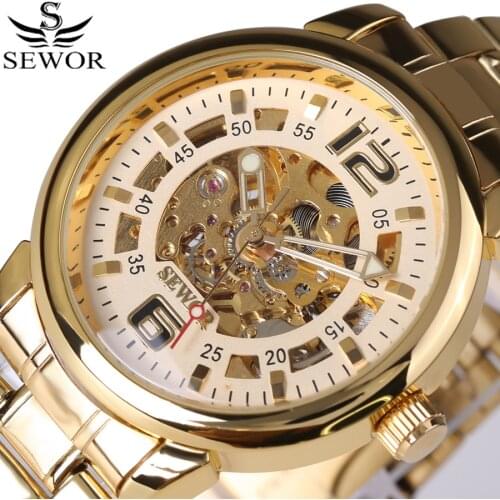 Luxury Brand Business Men Classic Gold Watch Automatic Skeleton Mechanical Watches relogio masculino Mens Wrist watch 2017 New