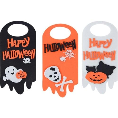 Happy Halloween Pumpkin Ghost Skull Cat Door Handle Sign Hanging Ornament Felt Pendant For Home Halloween Festival Party Decor