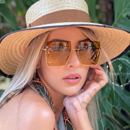Luxury Brand Square Sunglasses Women Metal Half Frame Oversized Sun Glasses For Female Gradient Rimless Eyewear Men Oculos UV400