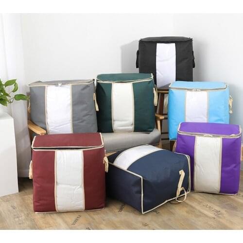 Solid Color Household Storage Bag Clothes Quilt Packing Bags Wardrobe Organizers Folding Non-woven Storage Luggage Handbag 1PC
