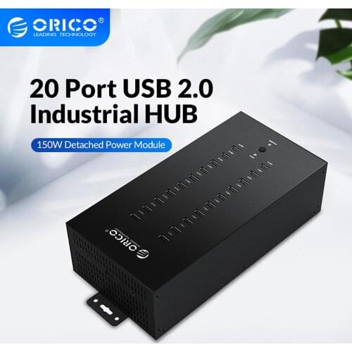 ORICO IH20P USB2.0 HUB 20 Ports Industrial USB Splitter With 150w integrated independent Power Adapter For Windows Mac OS Linux
