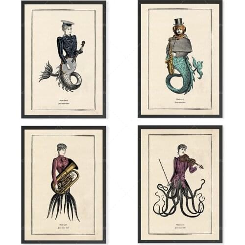 Vêtements d'impression de musique rétro surréaliste, 4 ensembles de vêtements d'impression de musique drôle de monstre marin, im