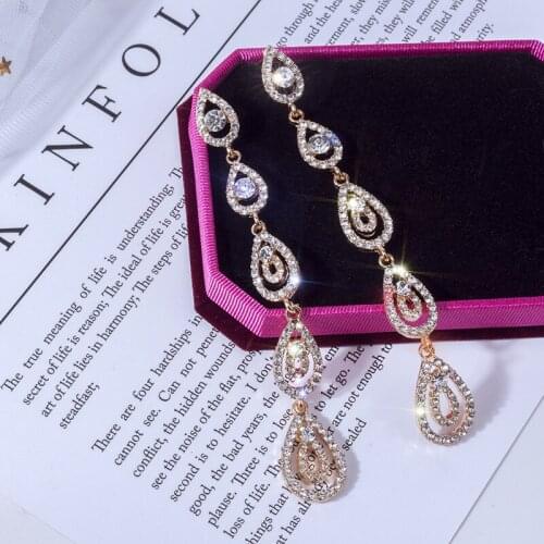 Fashion sparkling crystal drop long tassel earring for women wedding present on valentines day