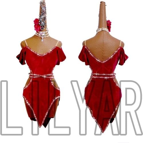 Customized new dance dress SALSA Latin dance competition suit adult performance suit performance suit tassel red women
