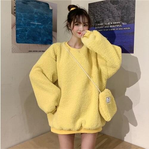 Oversize Plus Velvet Winter Dress Hoodies with bag Women Korean style Harajuku Outerwear tops Pullovers Womens clothes 2020
