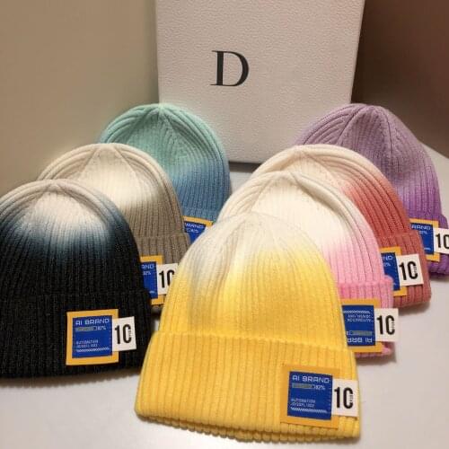Winter Hats for Men Beanies Women Tie-Dye Gradient Contrast Color Knitted Hats 2021 New Autumn INS Skullies Elastic Designer Cap