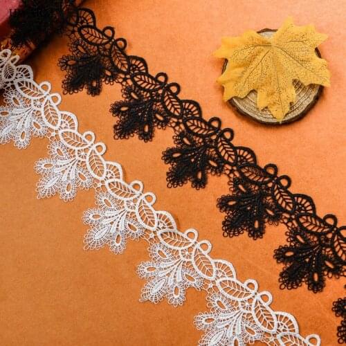 14yard african lace fabric ribbon trim wedding decoration water-soluble solid lace black white spot 5.8CM hollow embroidery gift