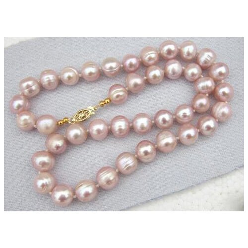 17.5inch 10-11mm AAA +++south sea pink purple pearl Necklaces 925silver