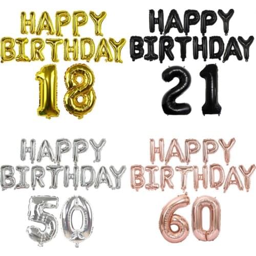 18/21/30/40/50/60th Happy Birthday Foil Balloon Set 16inch Alphabe Letter 32Inch Number Balloons for Adults Birthday Decoration