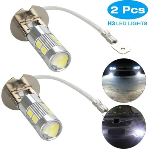 2pcs H3 10LED Bulb Car High Brightness Headlight Bulb 12V Fog Light 6000K