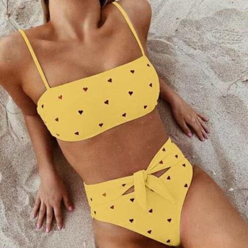 2020 Womens Split Solid Color Sexy Halter Top Swimsuit Bikini Two Pieces Thin Shoulder Strap Hight Waist Bikini