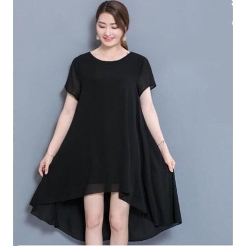 2020 Women Elegant Solid Dresses Sexy Casual Dress Short Sleeve Chiffon Summer Casual Dress Plus Size L-4XL 5XL Loose Dress Red