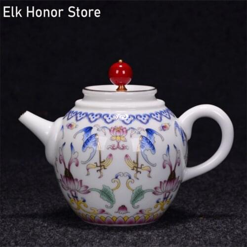 250ml Enamel Color Pottery Life Hand Painted Golden Land Ten Thousand Flower Teapot Teacup Pottery Kung Fu Tea Set Teapot