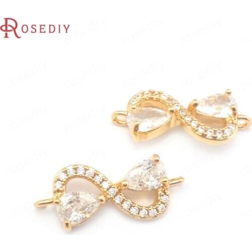 40651)10PCS 24K Champagne Gold Color Brass and Zircon 2 Holes Bow Connect Charms Pendants Jewelry Making Supplies Diy Findings