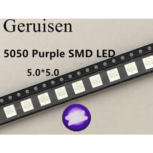 500PCS 5050 LED SMD Purple UV Chip Surface Mount 20mA Ultra Bright Light-Emitting Diode LED SMT Bead Lamp Light DIY Practice