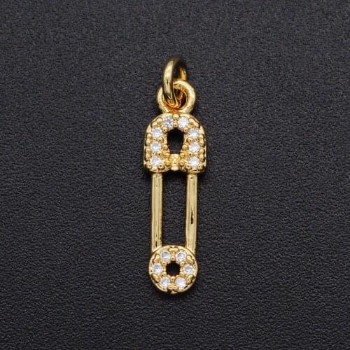 5x18mm CZ Zircon DIY Jewelry Safety Pin Charm Pendant Wholesale Necklace Making Charms Fashion Jewellery Pendants