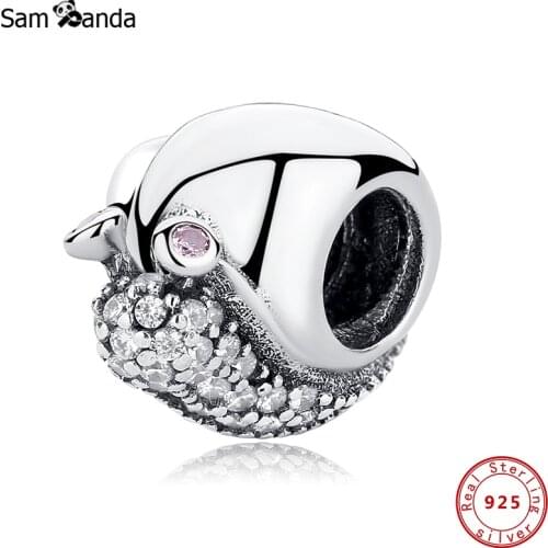Authentic 100% 925 Sterling Silver Charms Snails Pave CZ Fit Original Bracelets Women DIY Jewelry