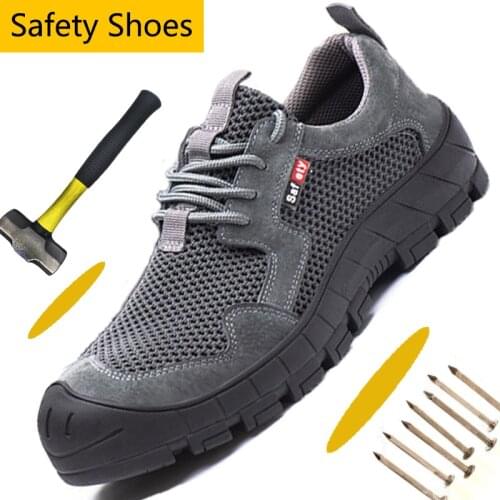 Summer Cool Breathable Mesh Steel Toe Work Shoes For Men Indestructible Men Safety Shoes Work Boots Lightweight Hiking Shoes