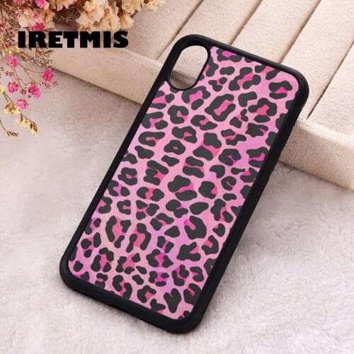 Iretmis 5 5S SE 2020 phone cover cases for iphone 6 6S 7 8 Plus X Xs XR 11 12 Mini Pro Max Leopard Black and Hot Pink Print