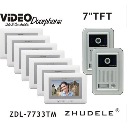 ZHUDELE Home Intercom System Doorbell Kits 7" LCD monitor Speakerphone Color Video Door Phone HD Camera support CCTV Camera 2V7